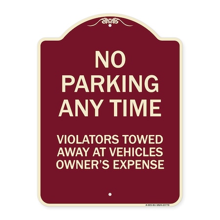 Signmission No Parking Anytime Violators Towed Away Heavy-Gauge Aluminum Sign, 24" x 18", BU-1824-23770 A-DES-BU-1824-23770